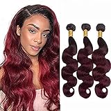 Burgundy Hair Bundles Body Wave Human Hair Bundle 1B99J Tow Tone Black To Burgundy Hair Weave Double...