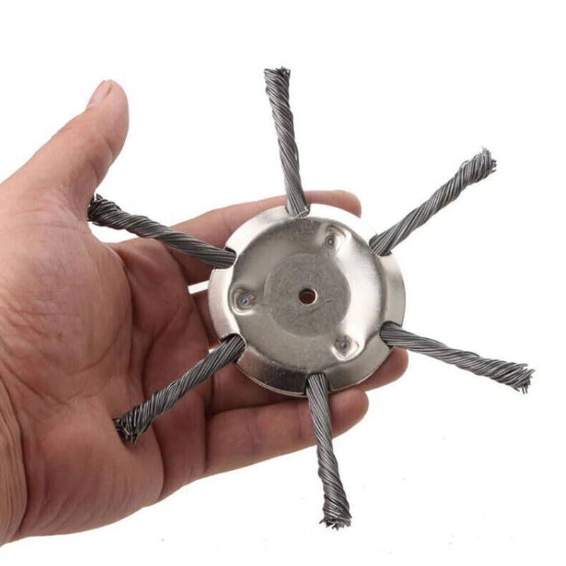 Cabezal de desbrozadora de césped de 6 pulgadas, cepillo de alambre de acero para jardín (150 mm, 6 cuchillos)