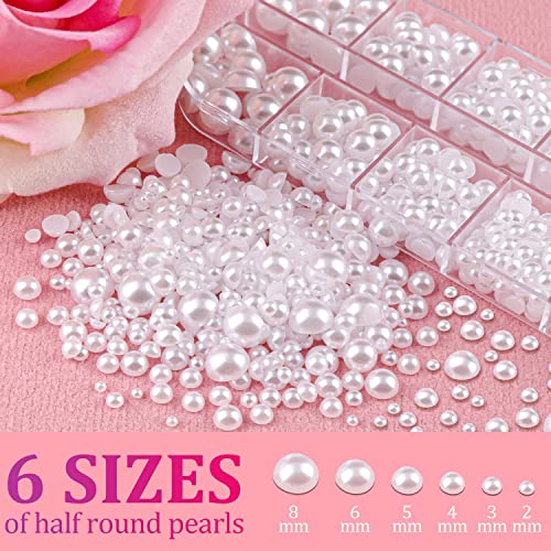 2700 Pcs Flat Back Pearls Kits 1 Box Of Flatback White+1 Box Of Beige Half Round Pearls With Pickup Pencil And Tweezer For Home Diy And Professional Nail Art, Face Makeup And Craft #TOP2