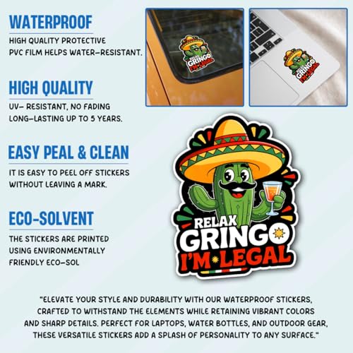 Image of 3Pcs Relax Gringo Im Legal Sticker, Relax Gringo I'm Legal Sticker for Car, Relax Gringo Calcomanias De Mexico Funny Immigrant Calcomanias Mexico Mexican Cactus Stickers for Truck Car Helmet (N2)