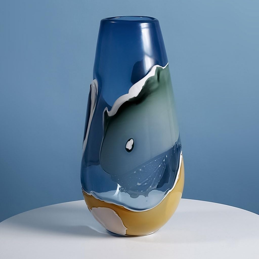 Vase à Fleurs Vase en Verre Bleu créatif, décoration Moderne for Salon, Table à thé, Bureau, hydroponique, Arrangement Floral hydroponique, Bouteille décorative Vases
