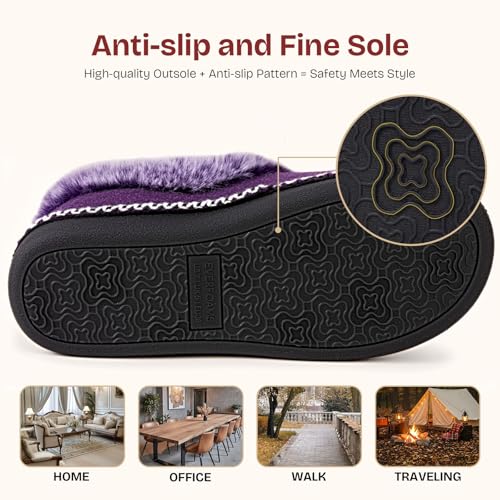EverFoams Women's Bootie Slippers Warm Collar House Shoes Purple,8 M US