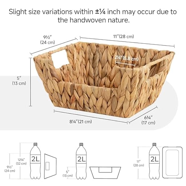 StorageWorks Small Pantry Baskets for Patato and Onion Storage, Wicker Baskets for Organizing with Built-in Handles, Water Hyacinth Pantry Organizers and Storage for Kitchen Shelves, 2 Pack