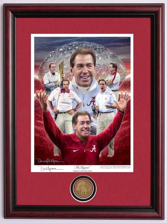 The Legend (Nick Saban) Alabama Football Framed Print by Daniel Moore (Coin)