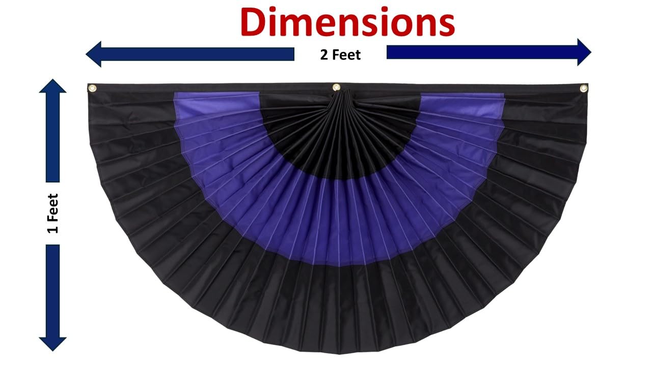 Black Bunting Mourning Funeral Decorations. Indoor/Outdoor 3 Stripe Black & Purple Memorial Flag Bunting. 1’ x 2’ Nylon Pleated Fan Flag. Made in America by Old Glory Bunting