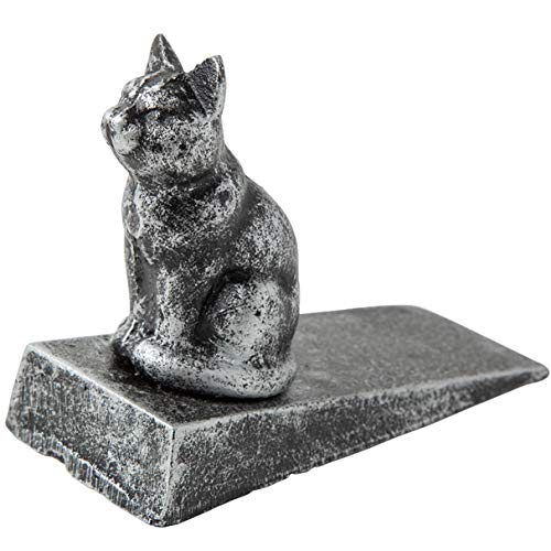 Vintage Cast Iron Cat Door Stop Wedge by Comfify | Lovely Decorative Finish, Padded Anti-Scratch Felt Bottom Protects Floors | in Silver with Black