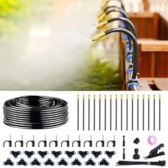 Thiswing 360° Adjustable Drip Irrigation System - 50 FT Garden Watering System with 16 Nozzles, Raised Bed Sprinkler Irrigation System, Garden Mister for Yard, Lawn, Plants, 5/16