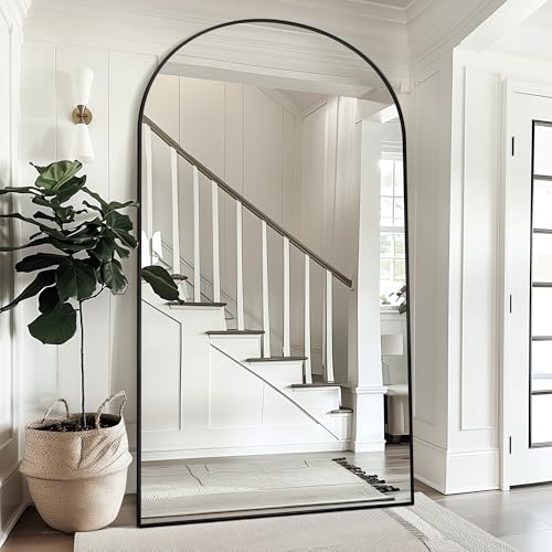 Image of Antok Oversized Full Length Mirror with Stand, Arched Floor Mirror, Aluminum Frame,Wall Mounted /Leaning /Free Standing, Large Body Mirror for Bedroom Living Room Entryway Dressing Room,Black86 inchL x 46 inchW