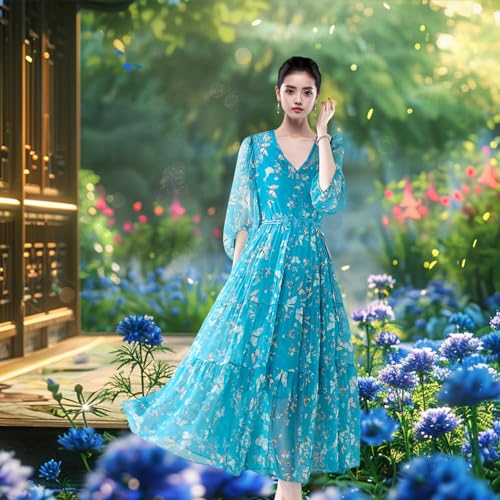 Robe en soie imprimée pour des vacances d'été chic et légères