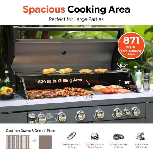 Image of Brand-Man 6-Burner Gas Outdoor Kitchen Grill Island with Side Burner