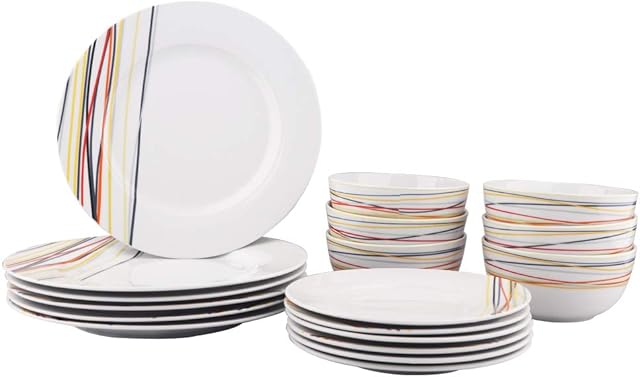 Amazon Basics 18-Piece Dinnerware Set - Warm Beams, Service for 6