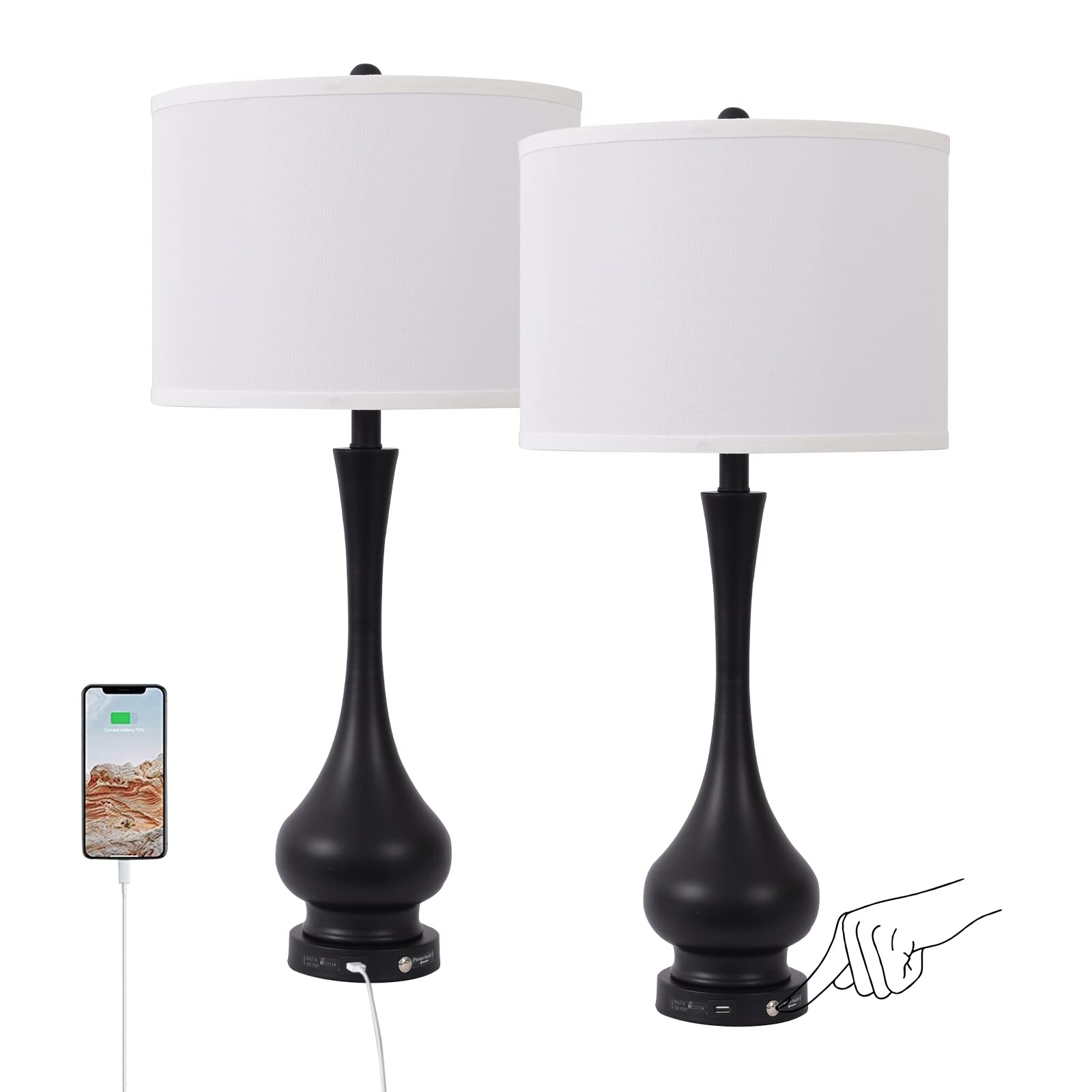 Touch Bedside Lamps for Bedroom Set of 2, Tall 30'' Table Lamps Modern