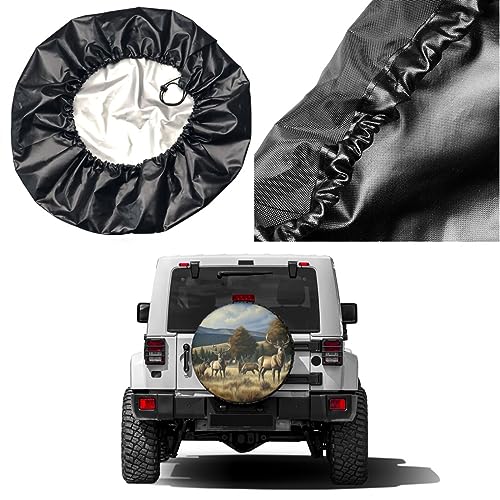 Image of Elk in Snow Spare Tire Cover Dust-Proof Wheel Tire Cover Fit Trailer, RV, SUV and Many Vehicle 14 Inch