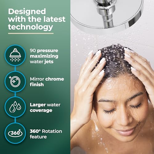 Winthorpe 6 Inch Rain Shower Head, High Pressure Fixed Showerhead, 90 Jets for Full Body Coverage, Adjustable 1.8 or 2.5 GPM Flow Inserts, Tool Free 1 Minute Install, Chrome - image 4
