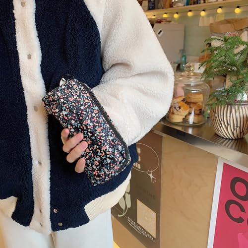 Image of Pencil Case Pen Case Office College School Storage Bag Pouch Holder Box Organizer Makeup Pouch Cosmetic Bag Aesthetic floral flower Cute Pencil Case for Girls Boys Kids (Small floral black)