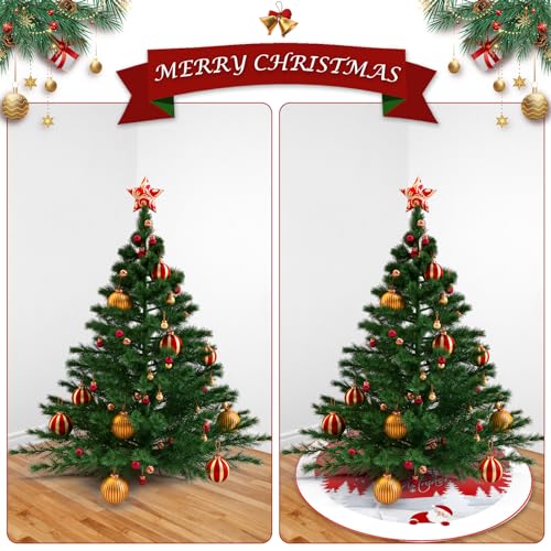 IHCEMIH Christmas Tree Skirt Large Red Xmas Tree Skirts Luxury Snowflake Santa Claus Tree Base Cover Mat Christmas Tree Bottom Rug Covers Holiday Party Home Festival Decorations 36 Inches - Image 2