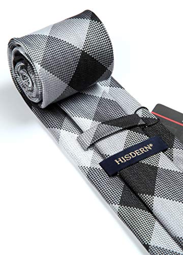Image of HISDERN Ties for Men Formal Business Plaid Checked Mens Ties and Pocket Square Set Classic Wedding Necktie Handkerchief