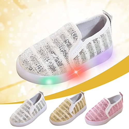 Toddler Girls Canvas Shoes Glitter Slip On Sneakers Light Up Shoes Casual Loafers for Infant Toddler Tennis Shoes2