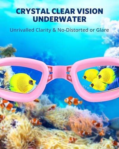 Aegend Swim Goggles, Swimming Goggles No Leaking Full Protection Adult Men Women Youth, Light Pink