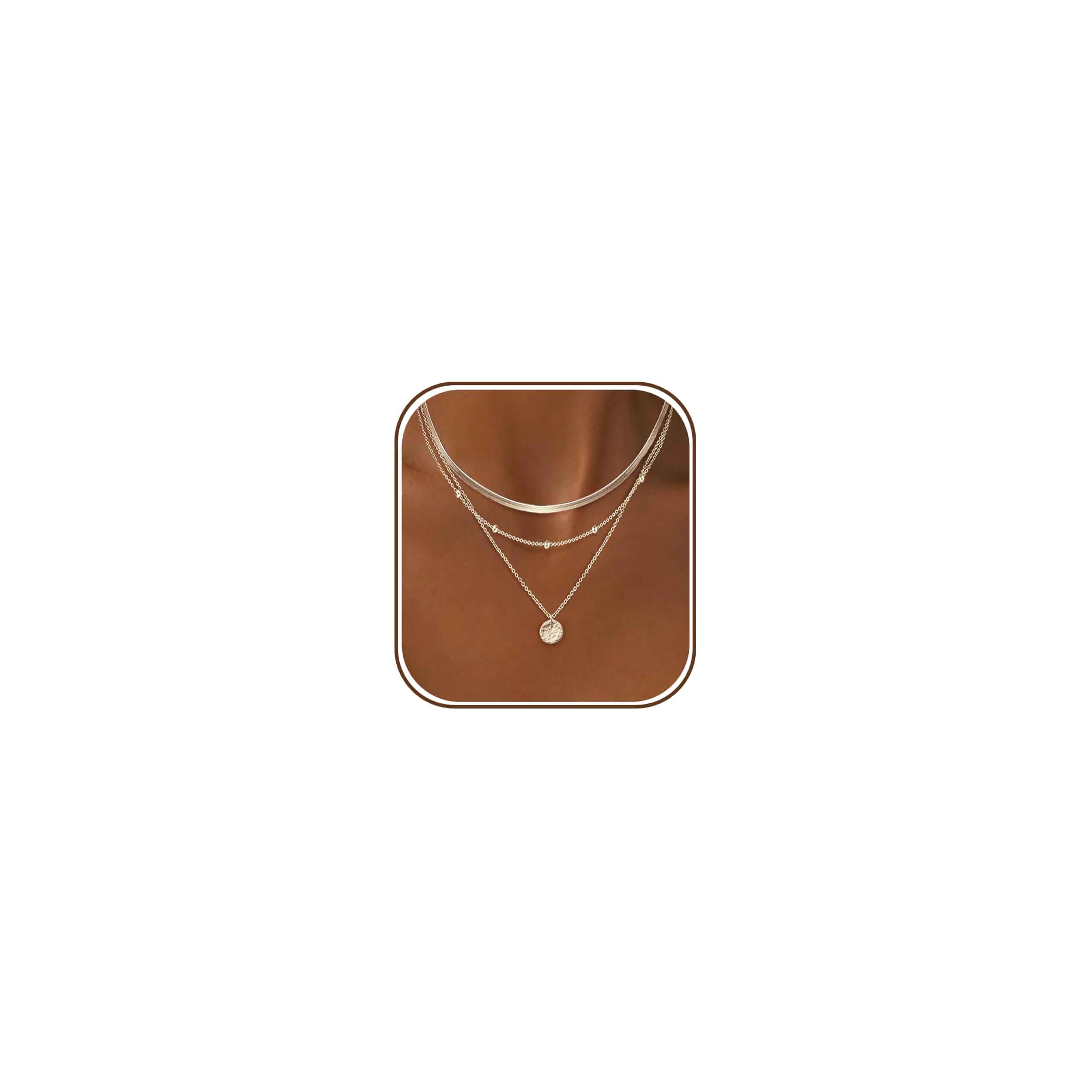Layered Necklaces For Women,Dainty Chain Gold Necklace Stack 14K Gold Plated Simple Circle Pendant Layering Necklaces For Women Trendy Statement Choker Necklace Set Fashion Jewelry Set