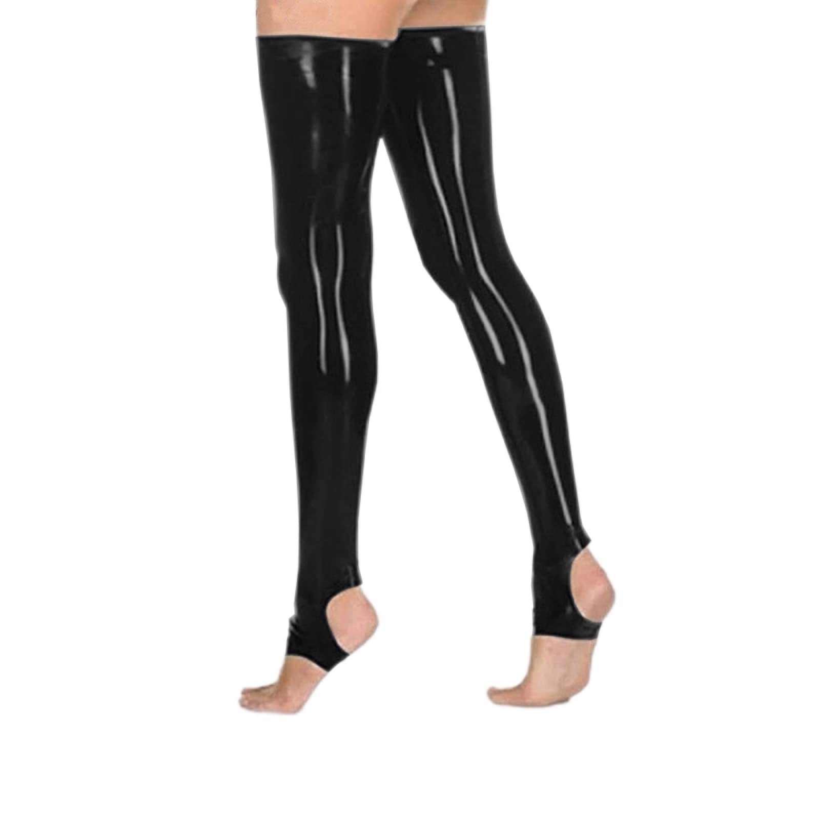 Lingerie Calze in PVC Open Toe Calze a piede in ecopelle High Tube Dance Socks Calze autoreggenti Stock, Nero, XXL