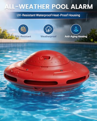 Smart Pool Alarm with App for Inground & Above Ground Pools, Adjustable Sensitivity Water Detection Alarm up to 20x40ft, 85dB+ Safety Alerts for Kids, Pets & Accidental Entry(Red) — view 6