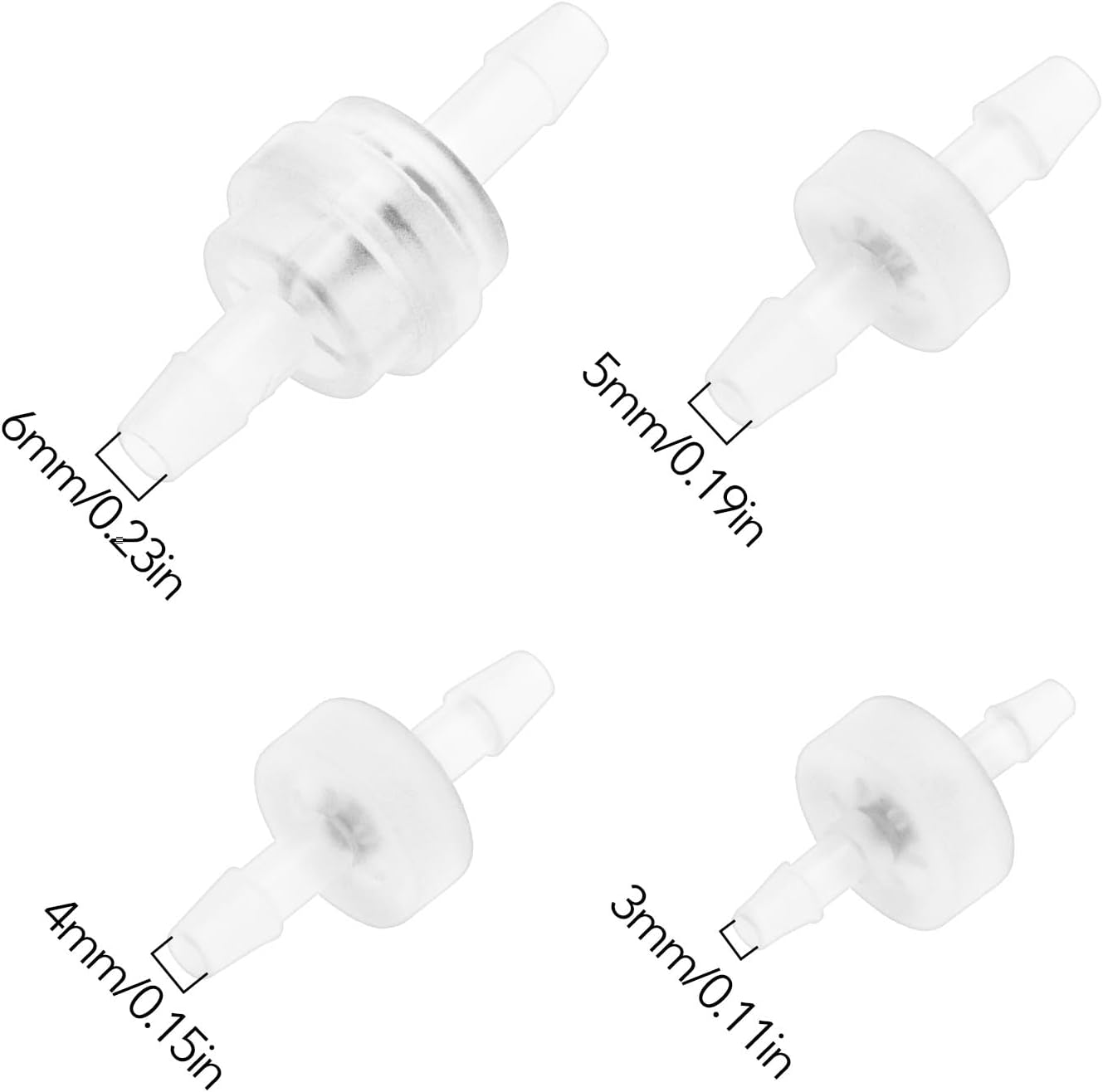 8Pcs 3mm 4mm 5mm 6mm Plastic Lnline Check Valve Set Oil and Ozone Resistant for Water Fuel Gas Liquid Air Fish Tank Chemical Industry