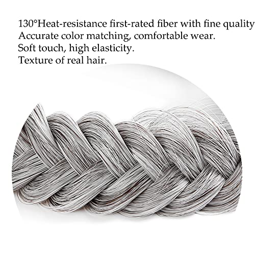 TOECWEGR Extensions Headband Hair Band Braided Classic Chunky Wide Plaited Wedding Fluffy Braids Wig Women Girl Beauty Accessory (Silver) - Image 3