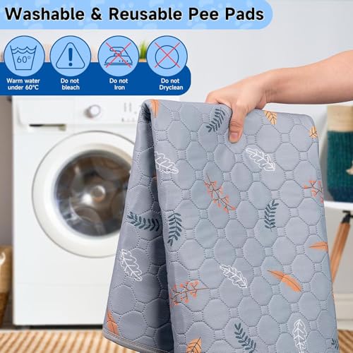 Image of Sunheir Washable Pee Pads for Dogs Large 24 inch x 72 inch 2-Pack Reusable Puppy Pads Pet Training Pads, Absorb Dog Mats, Whelping Pad, Non-Slip Protects Against Urine Leakage,Runner Rug (Leaves - Light Grey)
