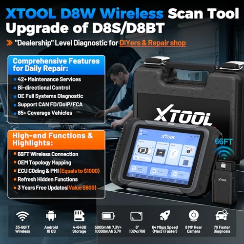 Image of XTOOL D8W Wireless Bidirectional Scan Tool, AI-Assisted OBD2 Scanner with Topology, 3-Year Updates, ECU C0ding, PMI, 42+ Resets, Full Diagnostic Scanner for Car, Crankshaft Relearn, FCA /CAN FD /DoIP
