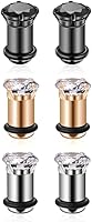 Gabry&jwl 6PCS Stainless Steel Ear Gauges Plugs Tunnels Set 2G-8G CZ Prong Ear Stretchers with O-Rings