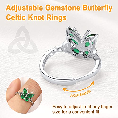 Green Butterfly Ring Adjustable Sterling Silver Celtic Knot Band Ring Sparkling Cz Emerald Rings For Women Statement Animal Ring Adjustable #TOP2
