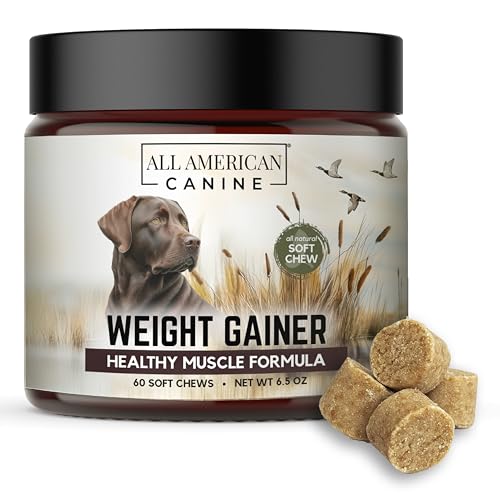All American Canine Dog Weight Gainer Chews – High Calorie Dog Food Supplement for Rapid Weight Gain, Mass, and Recovery – Appetite Stimulant – 60 Chews