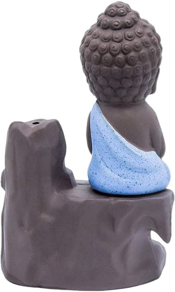Meditating Monk Buddha Smoke Backflow Cone Incense Holder Decorative Showpiece Multicolor Available and with Fragrance (30 Pieces Cones)