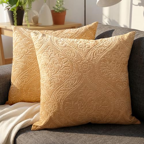 Encasa XO Housse De Coussin pour Canapé 40x40 cm Or en Velours Gaufré de Housses de Coussin Douces et Chambres Élégants | Lot de 2 | Uniquement des...