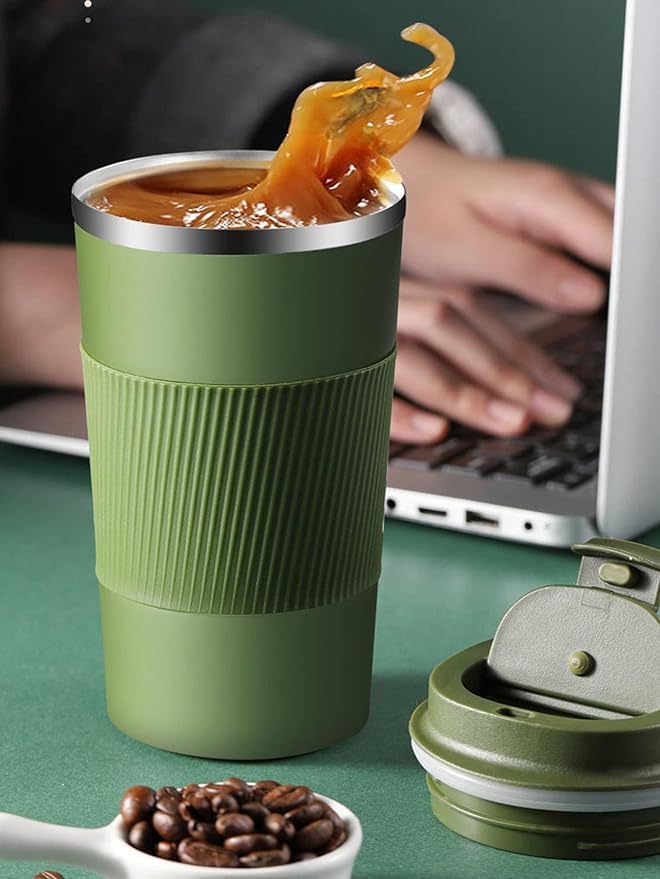 Image of Insulated Coffee Cup with Leak Proof Lid,Travel Mug,Reusable for Hot Cold Coffee, Water and Tea,Thermal Mug with Non-Slip ProtectiveCover, 510ml