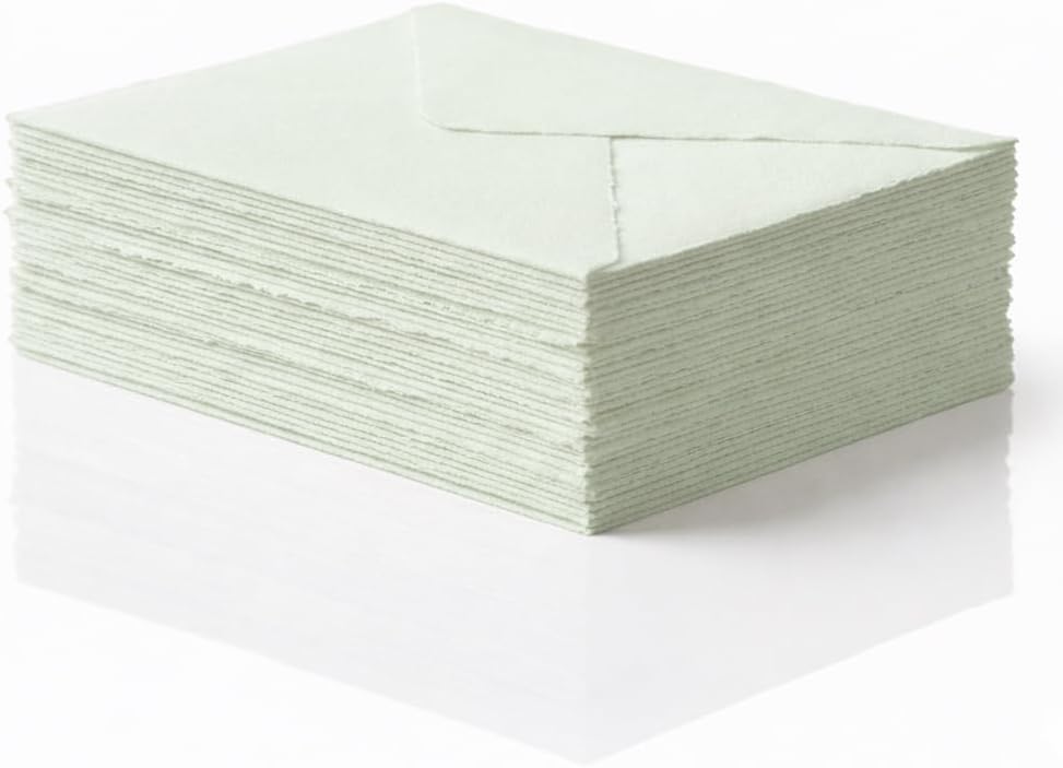 Wanderings Handmade Green Deckle Edge Envelope - 5.25x7.25" Package of 25 - for Announcements Wedding Invitations Greeting Cards Crafts - Thick 150 GSM