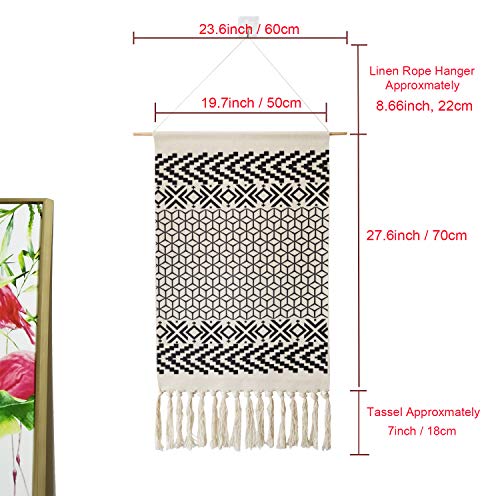 Macrame Woven Wall Tapestry Hanging Art, 20x34 Large Boho Chic Bohemian Morocco Black White Diamond Rhombus Geometric Tapestries Decor for Apartment Dorm Kids Living Room Bedroom Door Entrance - Image 4