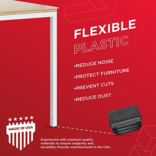 Image of Prescott Plastics 1 1 /4 inch (31.75mm) Outer Perimeter Ribbed Plastic Hole Plugs, Square Black Metal Tubing End Caps, Strong Furniture Leg Inserts, Impact & Weather Resistant, Made in the USA - 10 Pack