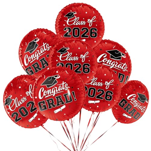 Class of 2026 Graduation Party Supplies & Decorations - 12pcs 18 Congrats Grad Red Balloons Set for Memorable Grad Celebrations