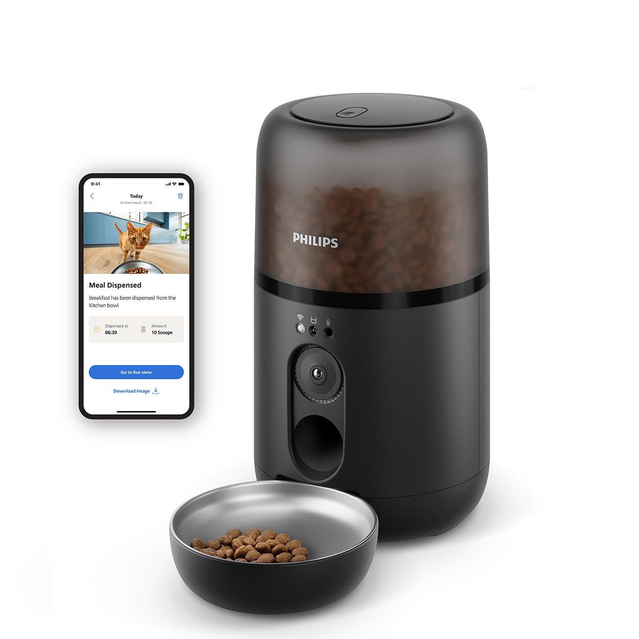 Philips Pet Series Comedero Inteligente, Detección de Movimiento, Programación de Comidas, Notificación de Reposición, Tecnología Antiatascos, Comida Fresca, Fácil de Limpiar, Aplicación (PAW5320/02)