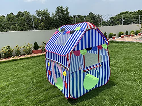 Image of Homecute Foldable Pop Up Hut Type Kids Toys Jumbo Size Play Tent House for Boys and Girls (Big Size Blue-White)