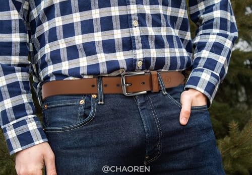 Image of Chaoren Mens Belts for Jeans 1 3 /8 inch, Mens Belts Leather, Mens Belts Casual and Dress (Brown Belt Men)