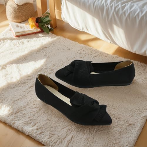 Flats for Women Featuring Pointed Toe, Elegant Bow, and Comfortable Knit, Softable Classical Shoes4