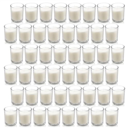 Image of Housecret 48 Pack Warm White Unscented Clear Glass Filled Votive Candles. Hand Poured Wax Candle Ideal Gifts for Aromatherapy Spa Weddings Birthdays Holidays Party