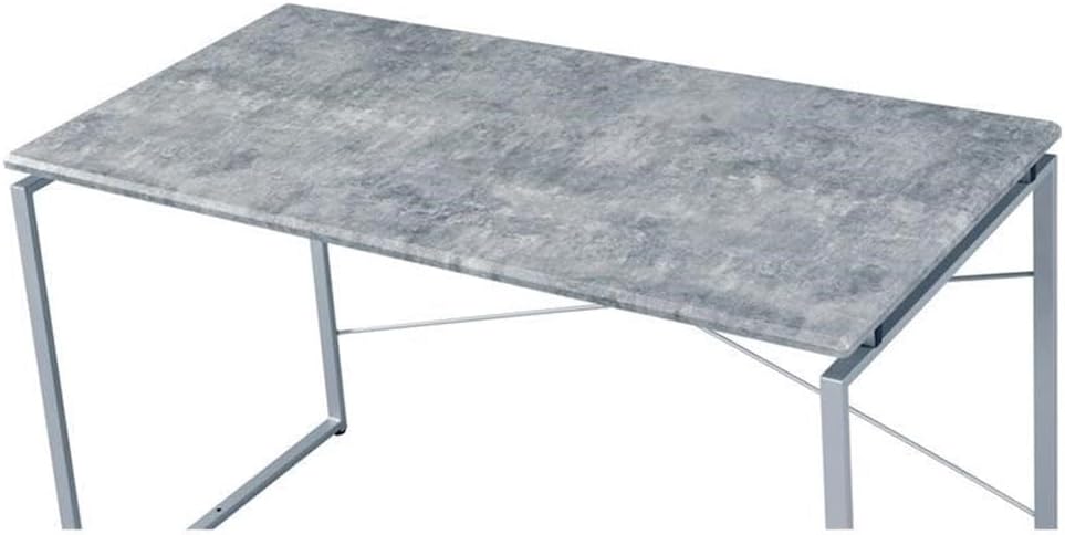 Acme Jurgen Wooden Rectangle Top Writing Desk in Faux Concrete and Silver