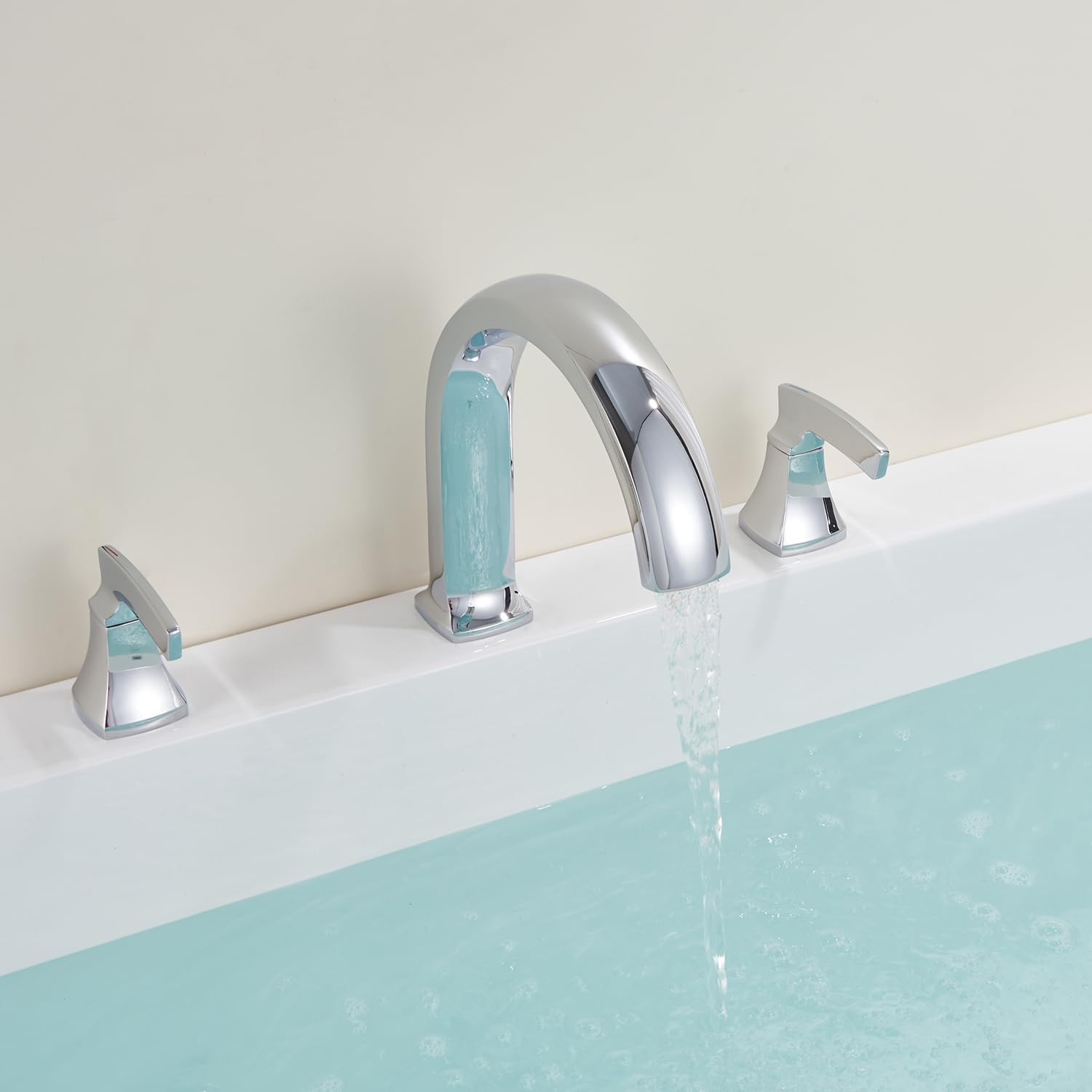 Roman Tub Faucet Deck Mount Tub Filler Waterfall Chrome Bathtub Faucets 3 Hole Brass Bathroom Faucets with 2 Handles