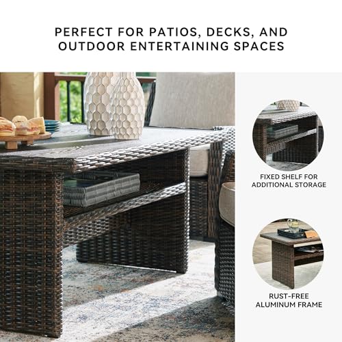 Image of Signature Design by Ashley Brook Ranch Casual Outdoor Multi-use Table with 1 Fixed Shelf, Dark Brown & Gray