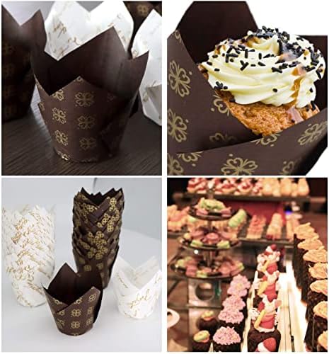 Tulip Baking Paper Cups, Paper Muffin Cups Cases Muffin Liners Greaseproof Cupcake Wrappers Baking Cups Suitable for Weddings Birthdays Family Gatherings 100PCS