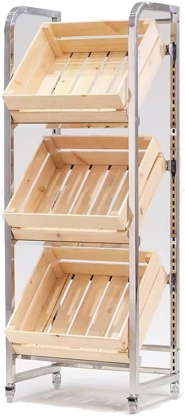 Présentoir de supermarché pour Fruits et légumes et Snacks avec Panier Nizer Amovible en Bois Massif. Support de Rangement à Plusieurs Niveaux pour Fruits et légumes. Unité de présentation r